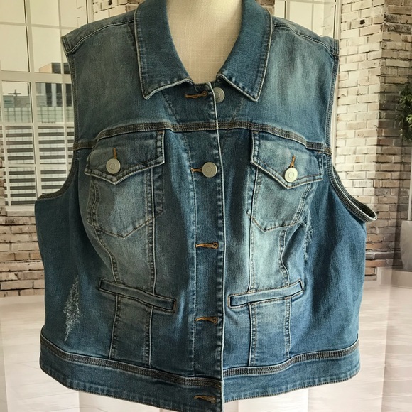 Lane Bryant Jackets & Blazers - Lane Bryant Distressed Jean Jacket Vest Size 28